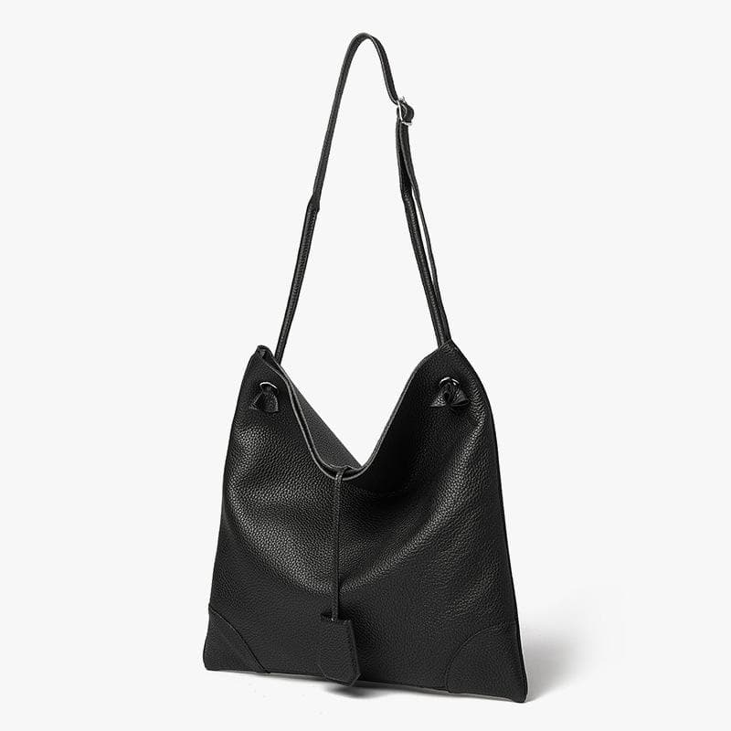 Top-grain Leather Small Tote Retro Casual Fashion Crossbody Bag, Niche Design, Large-capacity Leather Single-shoulder Bag black