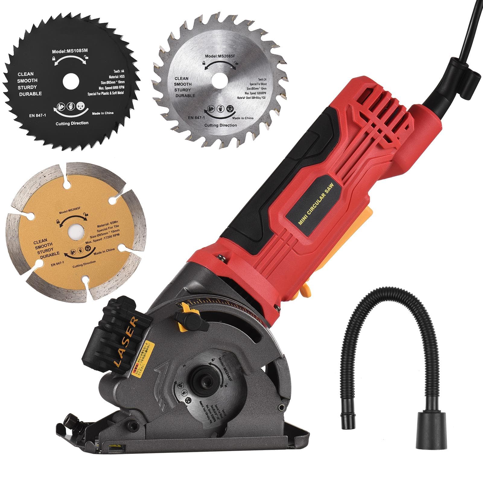 580W 3700RPM Mini Circular Saw Corded 4.8 Amp Electric Compact Circular Saw with Laser Guide Scale JP Plug red