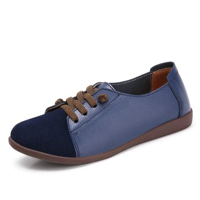 Leather Shoes Woman Spring Ladies Shoes Non-slip Flats Lace Up Sneakers Women Oxford Shoes Plus Size Moccains ladies shoes 40 blue