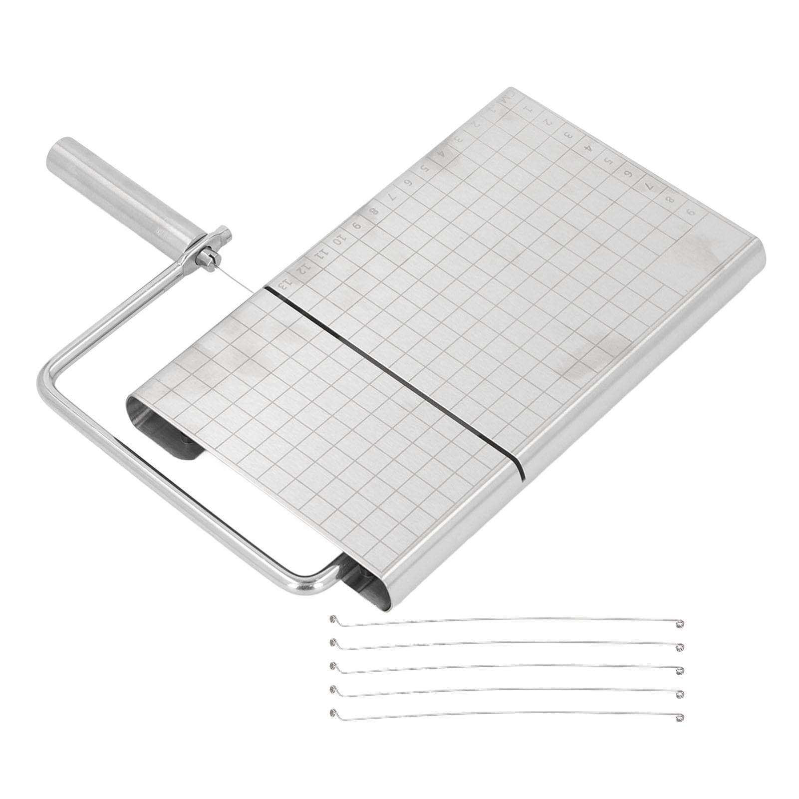 Stainless Steel Cheese Cutter Board with 5 Replacement Wires Multipurpose Precise Scale for Cheddar