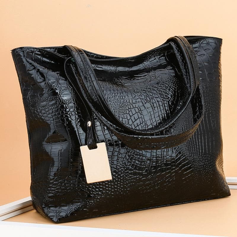 Yogodlns Women's Shoulder Bags Large Capacity PU Leather Retro Crocodile Pattern HandBag Fashion Underarm Shopper Totes for Dropshipping 33x11x31cm black