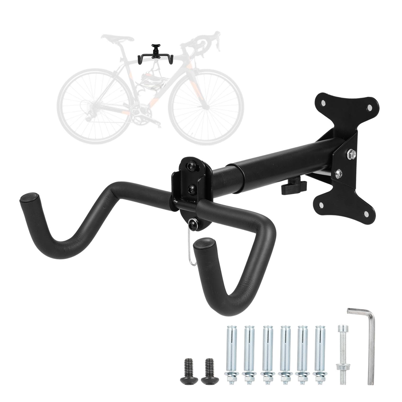 Wall Mount for Bicycles Aluminum Alloy Adjustable Bicycle Wall Hanger Limit Weight of Hook Part black