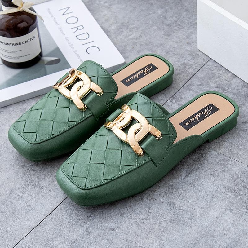 Half-slippers Women's Fashion Outer Wear Baotou Shoes Non-slip Flat Shoes One Foot on Lazy Shoes Summer Sandals 40 green