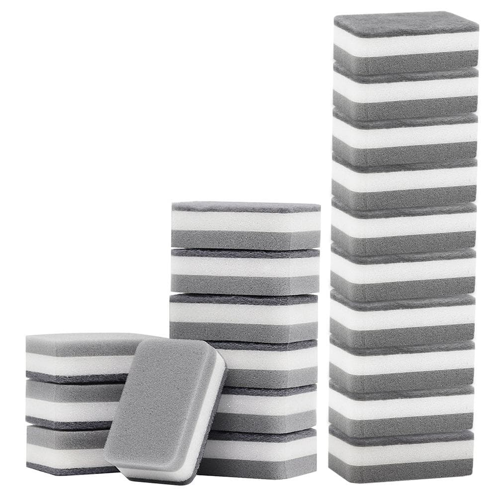 20PC Sponge Dishwashing Wipe Household Double Sided Pot Brush Kitchen Housework Cleaning Rounded Pack of 20 grey