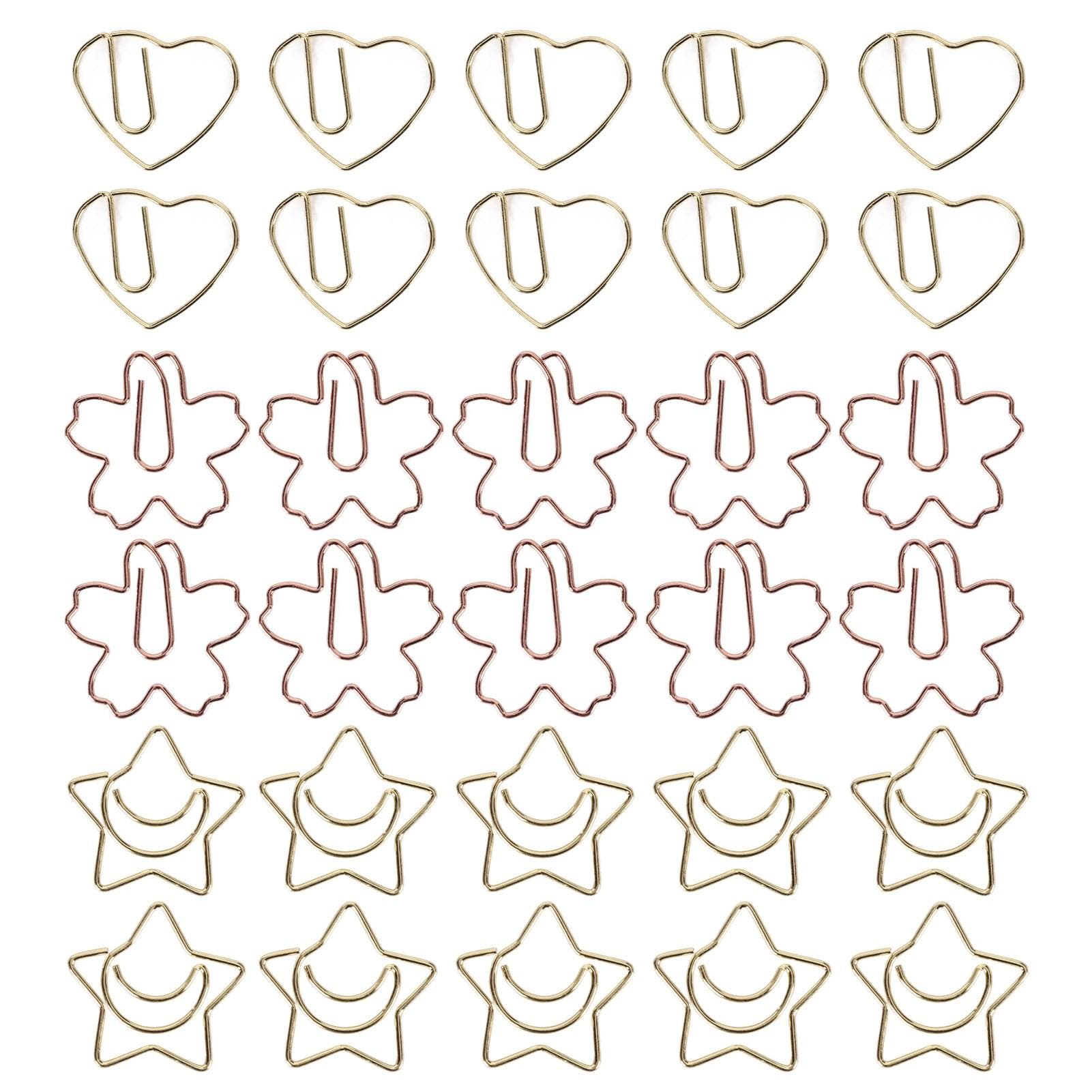 30Pcs Paper Clips Heart Sakura Star Shaped Bookmark Clip for Office School Student File