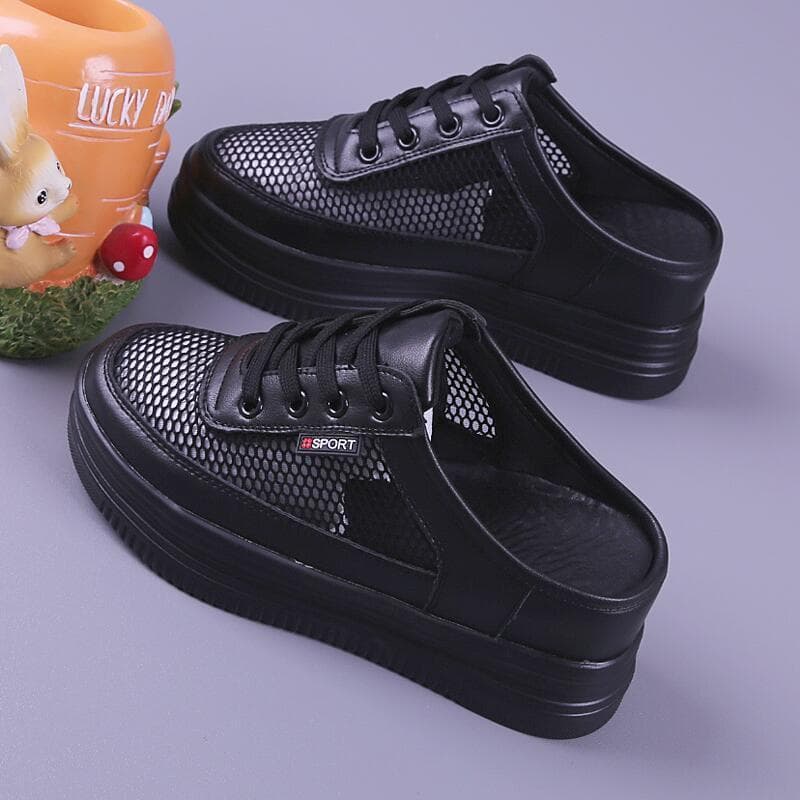 Women's Mesh Half Slippers  Surface Hollowed Summer Versatile Student Bones Outdoor Breathable Closed Toe Mesh Casual Shoe White 39