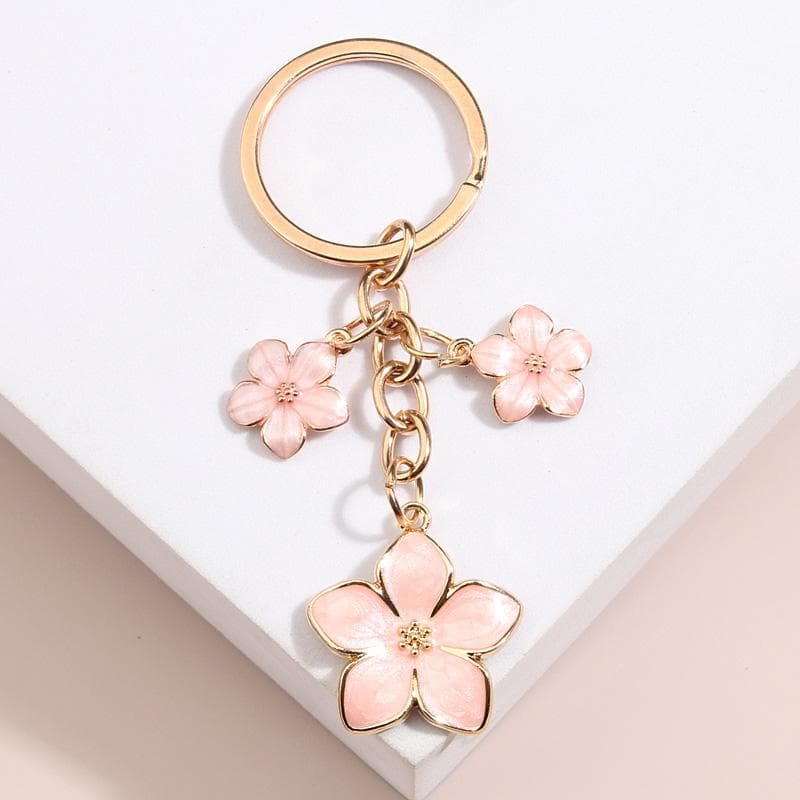 Cute Plant Keychain Sakura Flower Key Ring Enamel Key Chains For Women Girls Handbag Accessorie Car Keys DIY Sweet Jewelry Gifts pink