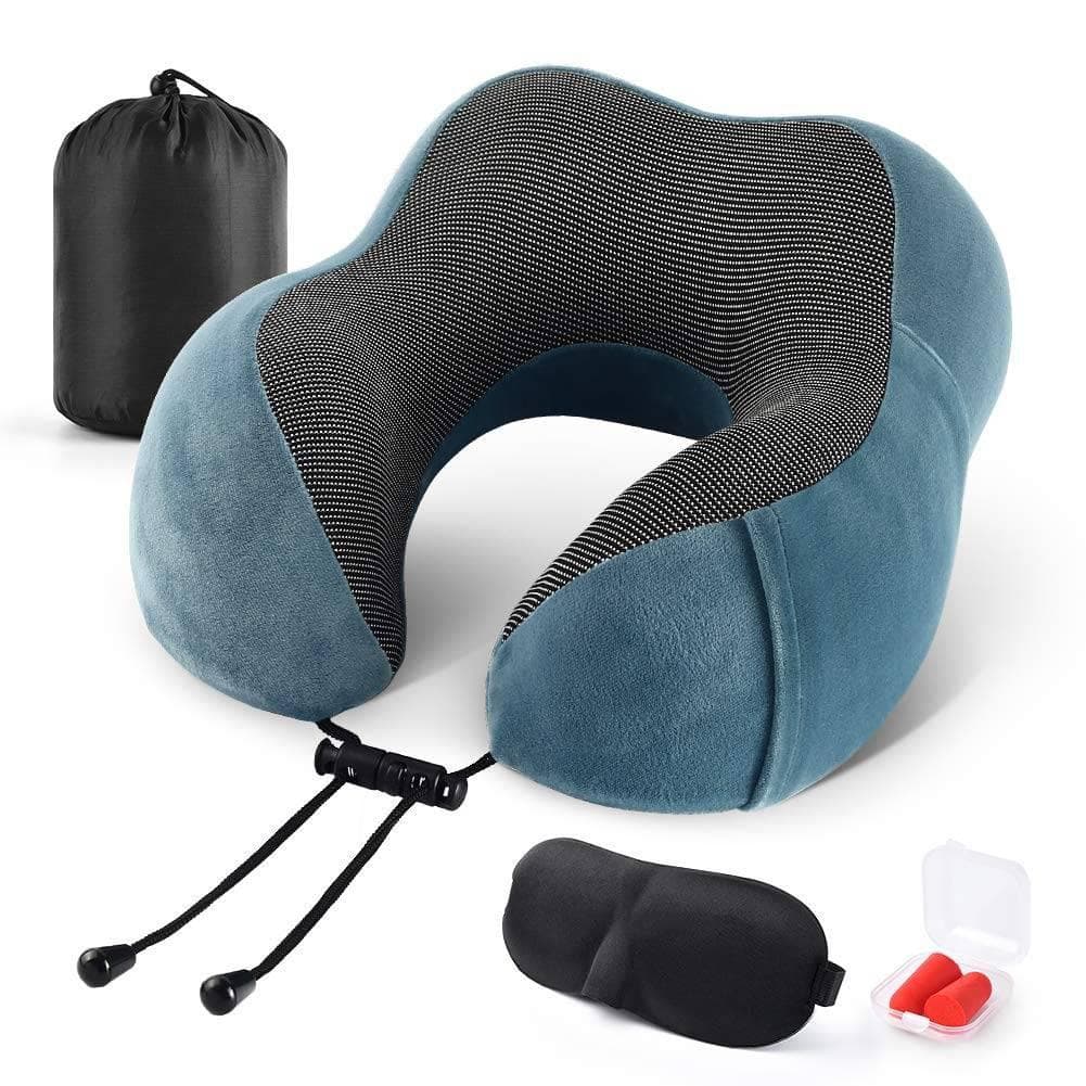U Shaped Memory Foam Neck Pillows Soft Travel Pillow Massage Neck Pillow Sleeping Airplane Pillow Cervical Healthcare Bedding blue