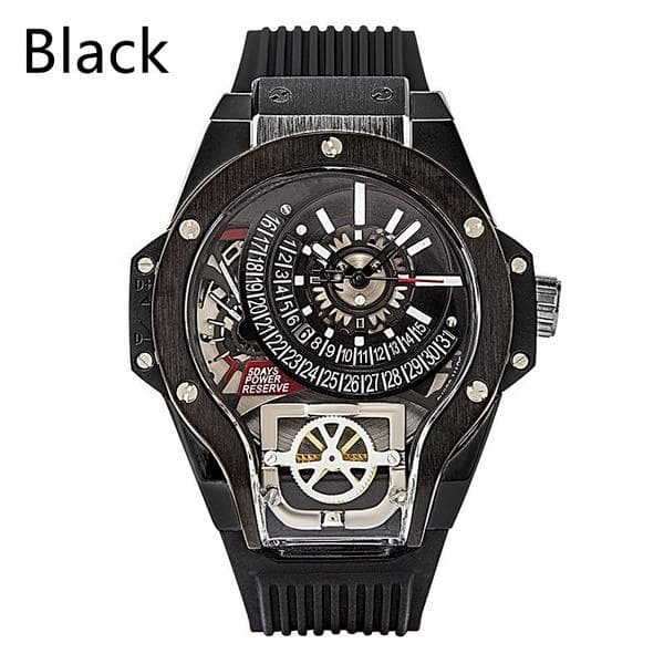 Cool Large Dial Quartz Watch Luxury Waterproof Watch with Rubber Strap Geometric Shape Business Watch black