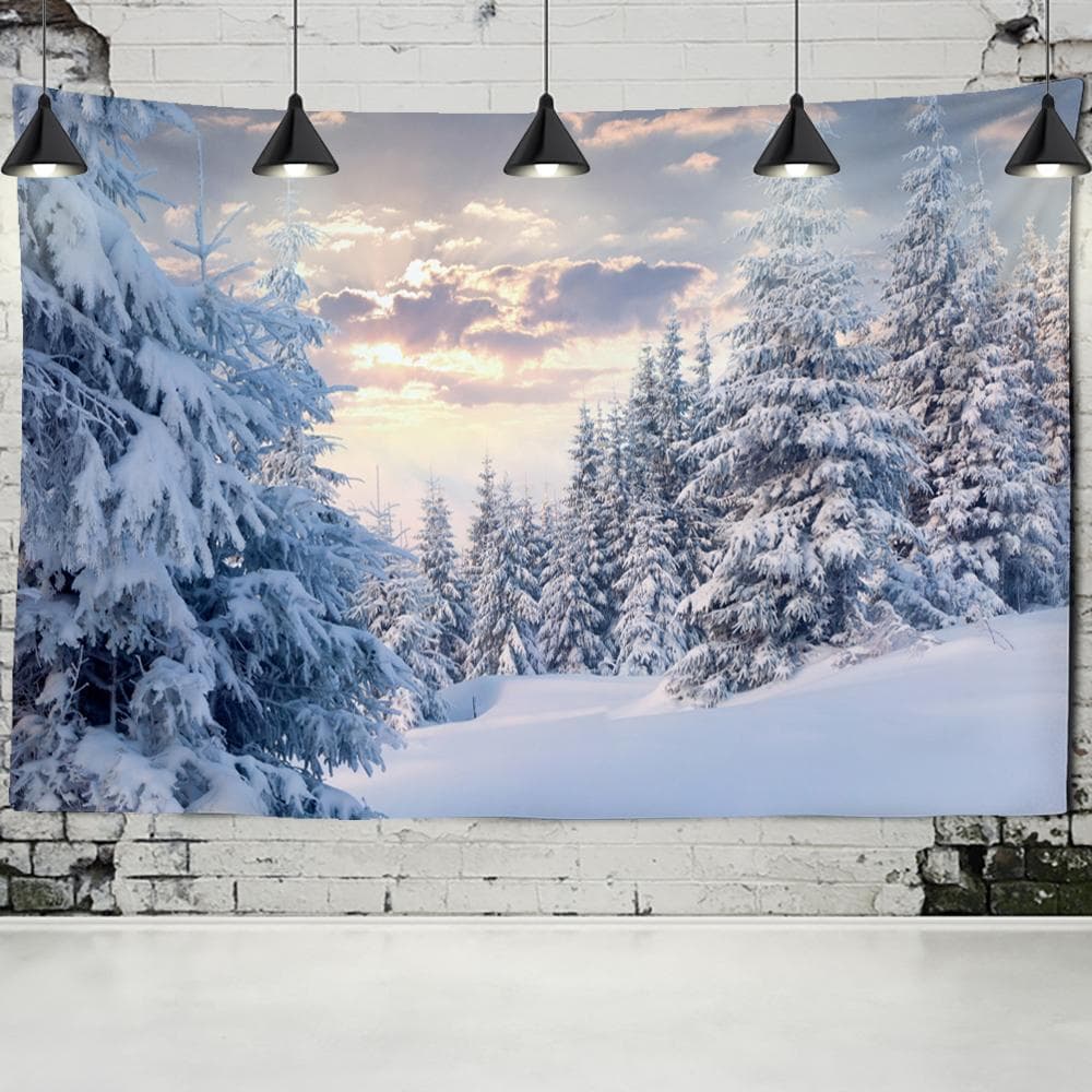 Snow Scenery Tapestry Wall Hanging Small Fresh Bohemian Table Mat Living Room Decorated With Polyester Background Cloth 320x182CM
