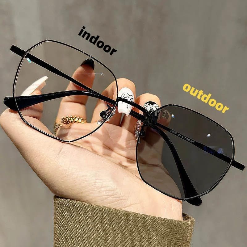 Trendy Square Metal Frame Photochromic Myopia Glasses Blue Light Blocking Anti UV Diopter To -4 0 Eye Protection 0