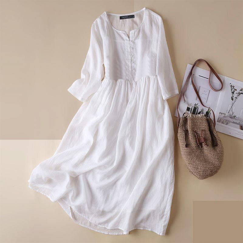 ZANZEA Women Casual O-neck Long Sleeve Summer Cotton Dress L white