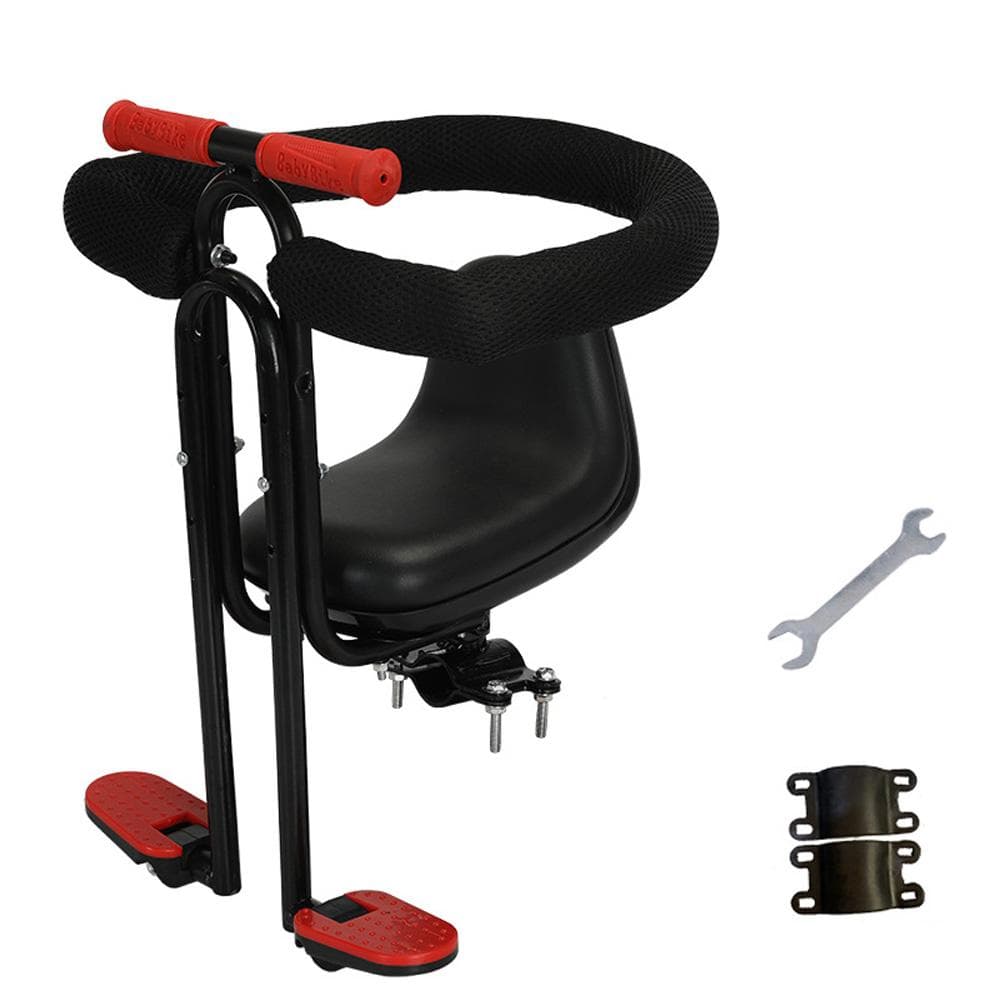 Front Mounted Child Bicycle Seat Kids Safe Bike Seat with Fence and Footrest for Children black