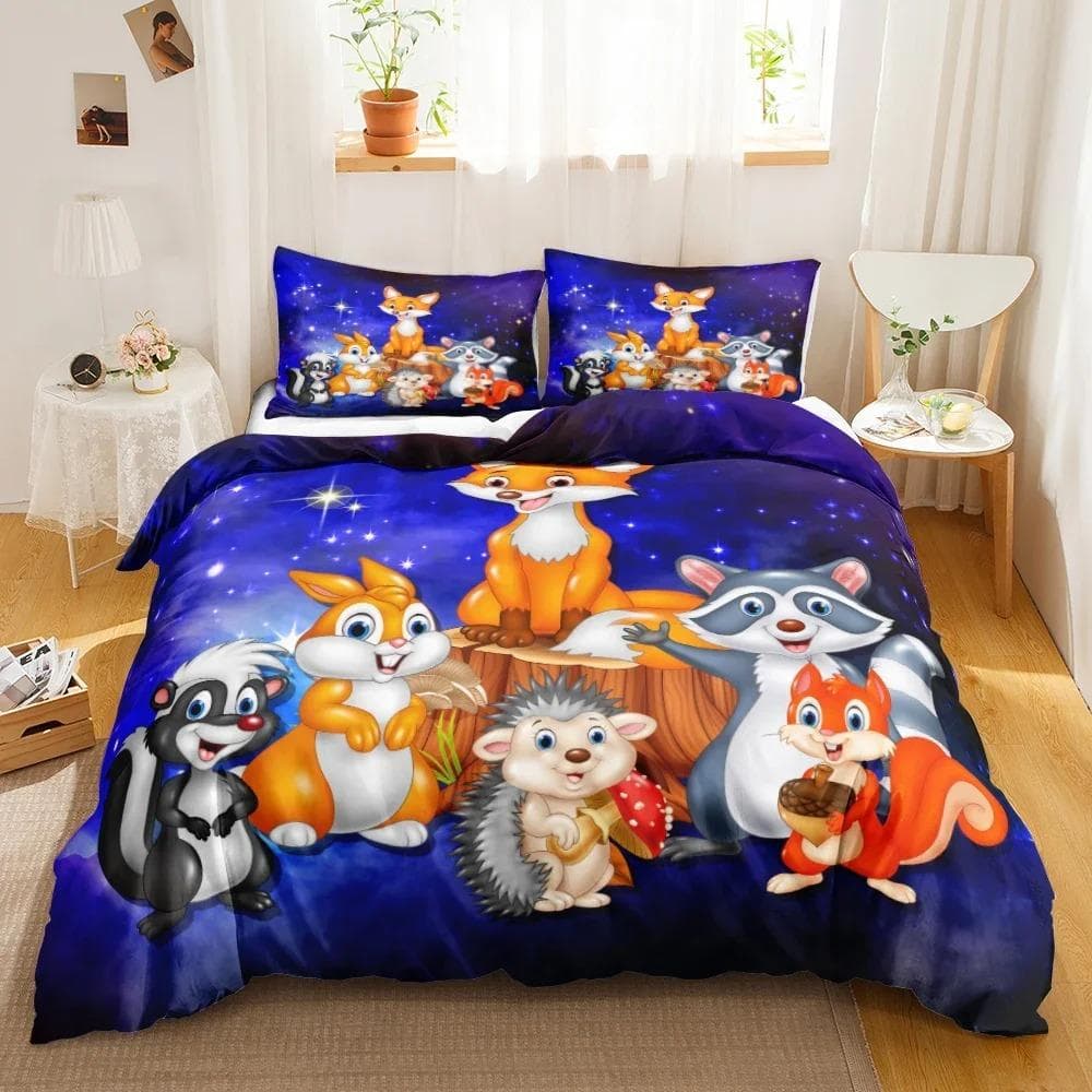 Cartoon Fox Bedding Set Cute Fox with Flower Feather Headband Duvet Cover Twin Full Queen King Polyester Duvet Cover Girls Boys 70x133cm 2pcs