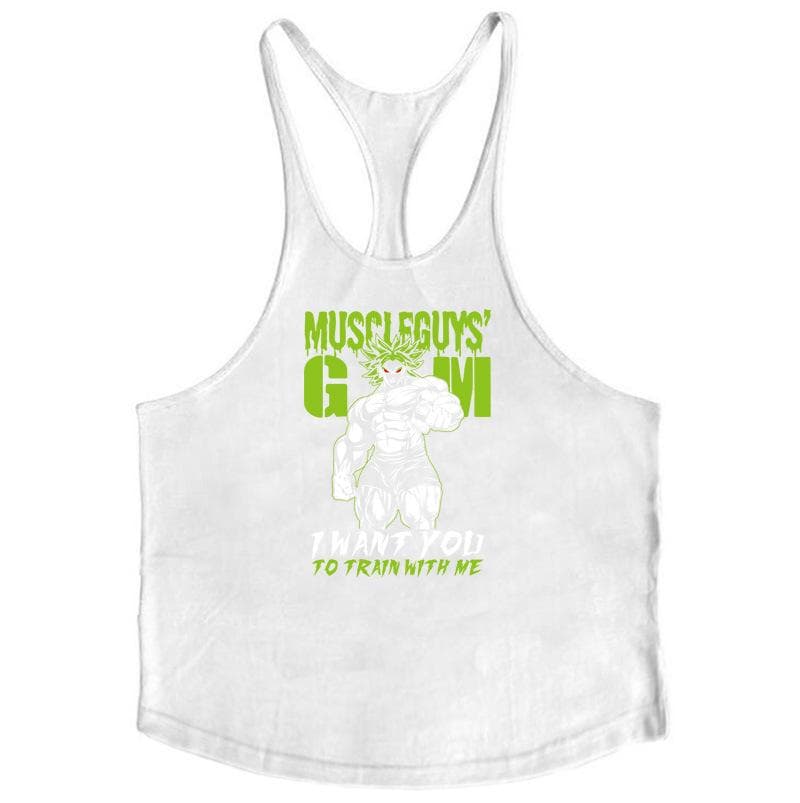 Men's European Size Elastic Cotton Sports Vest for Fitness & Bodybuilding XL white
