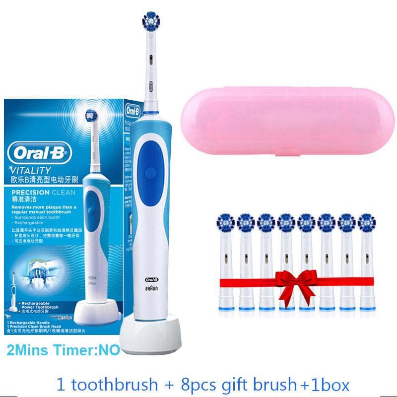 Oral B Dual Clean Electric Toothbrush Rotation Vibration Type Rechargeable Oral B Tooth Brush with 8 Brush Heads + Storage Box