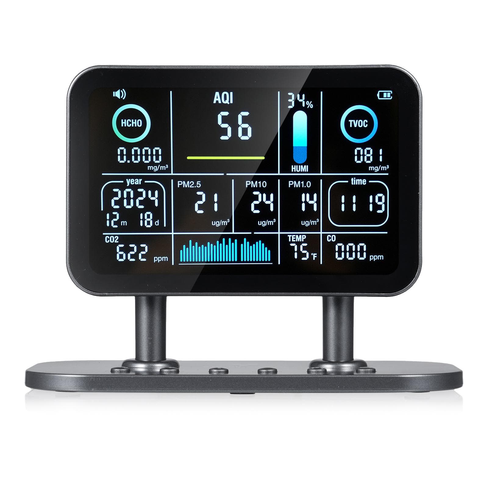 13in1 Indoor Air Quality Monitor Desktop Air Dector Use with WiFi Tuya APP silver