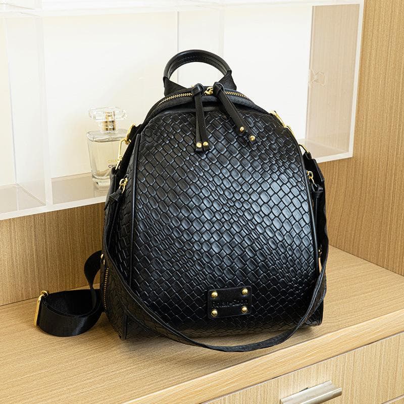 Light Luxury and Fashionable Women's Bags, Popular Woven Bags, Versatile Women's Large-capacity Backpacks black