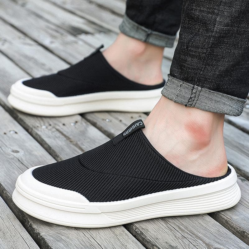 Men Slip-on Mules House Slippers Lightweight Breathable Mesh Non Slip Slippers Indoor Outdoor Walking Shoes Summer Men's Flip Flops 39 black