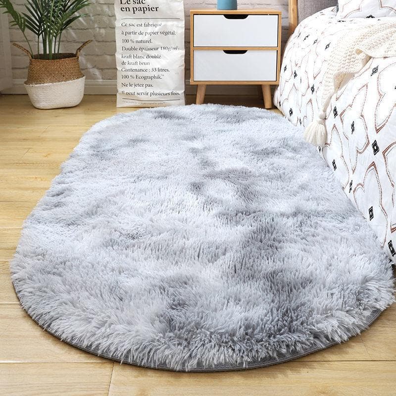 Oval Fluffy Carpet Shaggy Rug Bedside Mat Cute Colorful Living Room Rug Long Hair Carpet Home Decoration 60x180cm silver