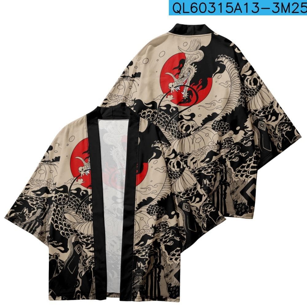 Traditional Samurai Kimono Men Japanese Anime Dragon Print Cosplay Haori Female Cardigan Yukata Shirt Summer Robe 2XL khaki