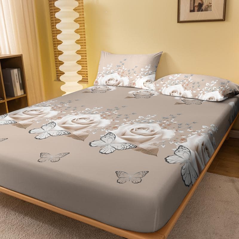 1 Simple Modern Plant Flower Butterfly Printed Matte Fitted Sheet, Bedroom Printed Bed Cover, Bedding (Excluding Pillowcases) 71x132cm