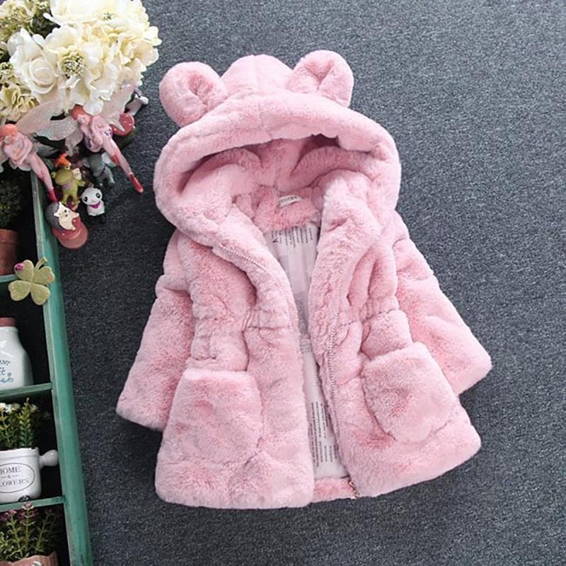 Rabbit Ear Coats Cute Baby Girls Faux Fur Fleece Jackets Children Thick Winter Warm Outerwear 110 pink