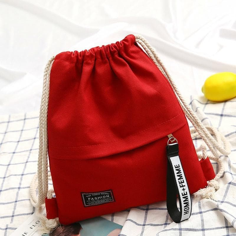 1Pcs Drawstring Style Backpack Canvas Bag 5 Color Minimalist Versatile Fabric Bundle Pocket Women's Bag Leisure Bags One Size red