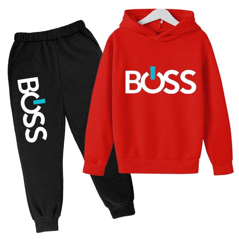 Autumn and winter children's pullover with plush hooded letters printed casual children's hoodie set 110
