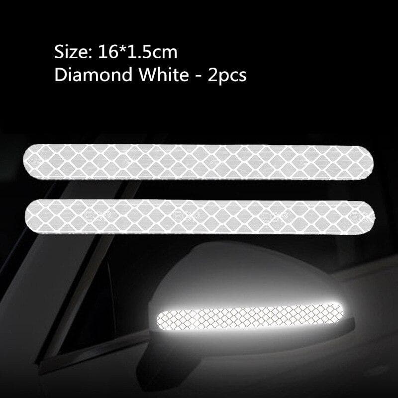 2PCS Car Stickers Mirror Reflective Strip Anti-collision Warning Stickers Exterior Reflex Tape Reflective Strip white