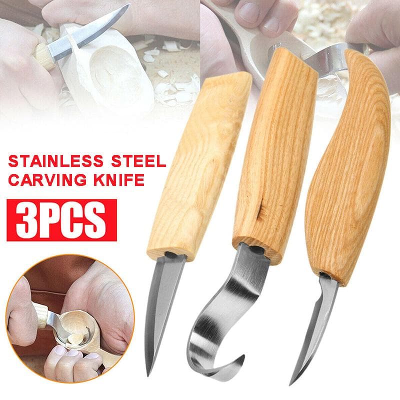 3Pcs Spoon Wood Carving Whittling Hook Knife Cutter Woodcarving Craft Hand Tools