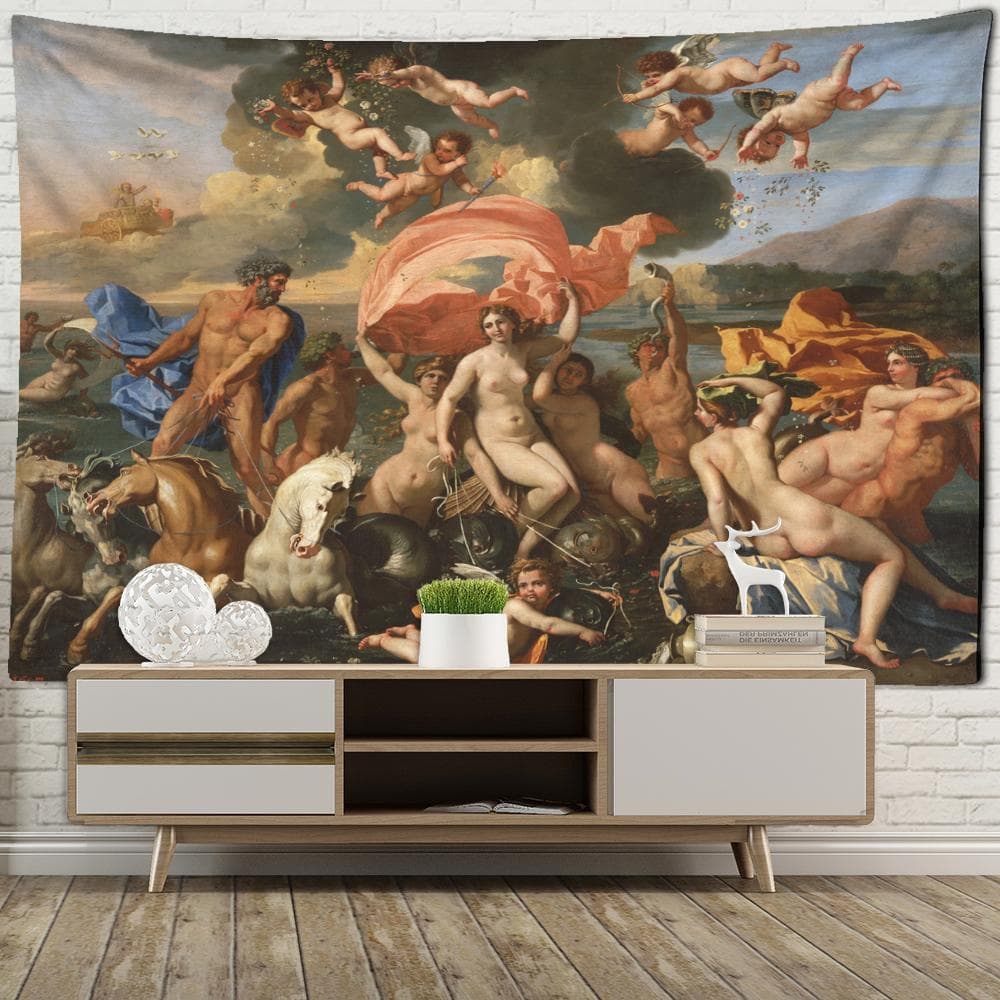 Angels and Beauty Misty Oil Painting Tapestry Wall Hanging Boho Hippie Art Aesthetics Room Bedroom Wall Decor 400x220cm