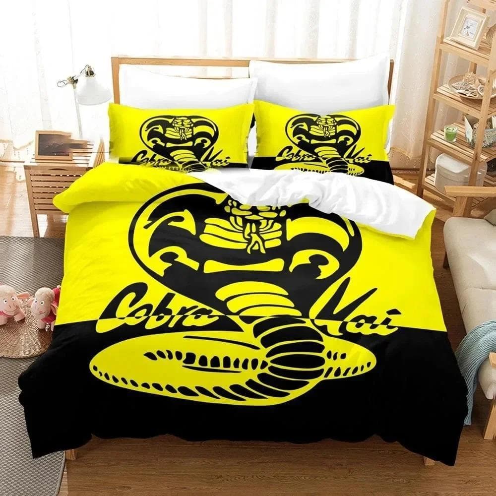 3D Print Cobra Kai Karate Bedding Set Duvet Cover Bed Set Quilt Cover Pillowcase Comforter king Queen Size Boys Adult Bedding AU Single 140x210cm