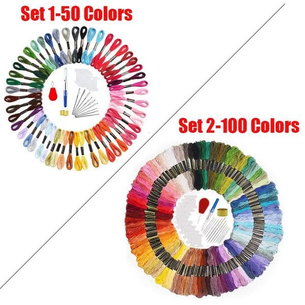 Skeins Embroidery Pen Needle Set Thread Punch Stitching Knitting Kit Women Mom DIY Sewing Accessories With Tweezer Set 1-50 Colors