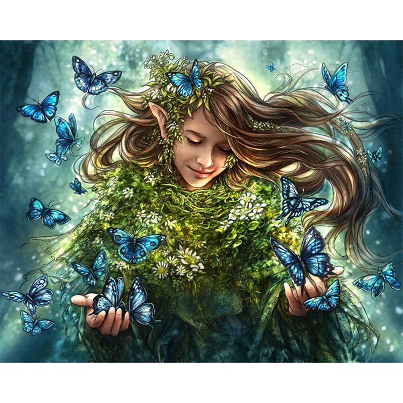 Full Round Diamond Painting Cartoon Butterfly Girl Cross Stitch Diamond Embroidery 20X30CM
