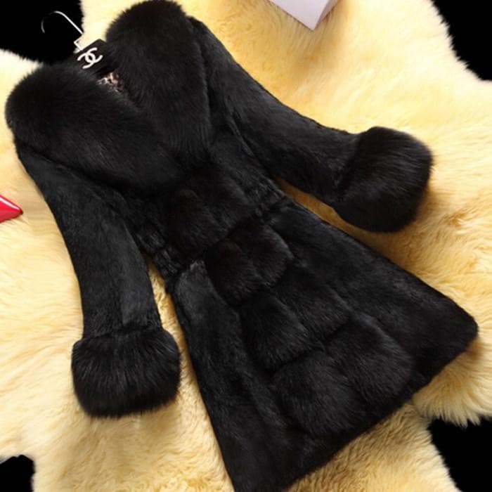 Autumn and Winter Fur Women's Mid-length Fox Fur Collar Korean Style Imitation Fur Coat Mink Fur Slimming Coat S