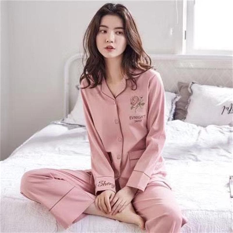 Women's 100% Cotton Pajamas: Thin, Loose, Long-Sleeved for Spring, Summer & Autumn - Wear Indoors or Out XXXL