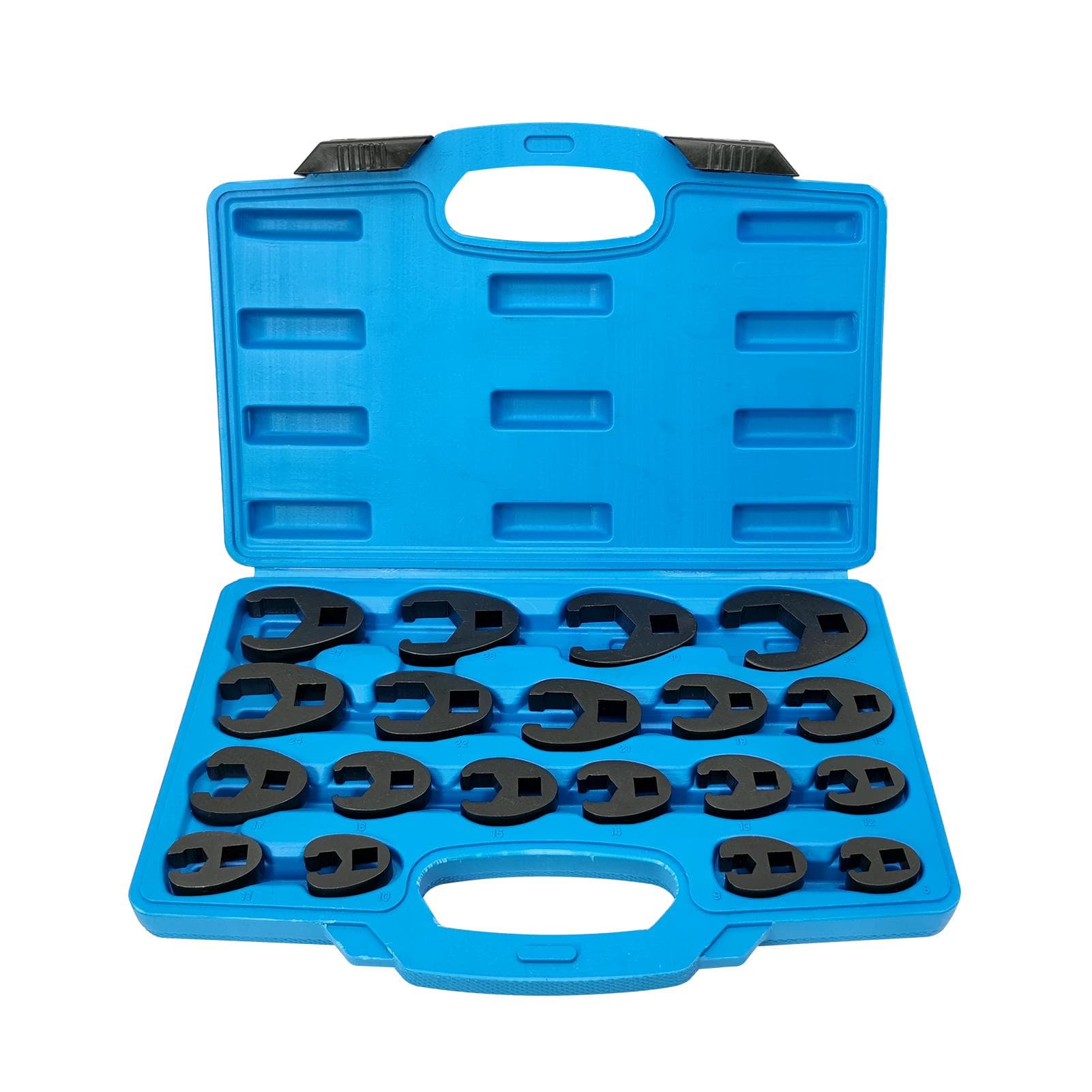3/8 and 1/2 Drive Crowfoot Flare Nut Wrench Set, 19Pcs Metric Tool 8 to 32 mm Sizes, Flare Nut black