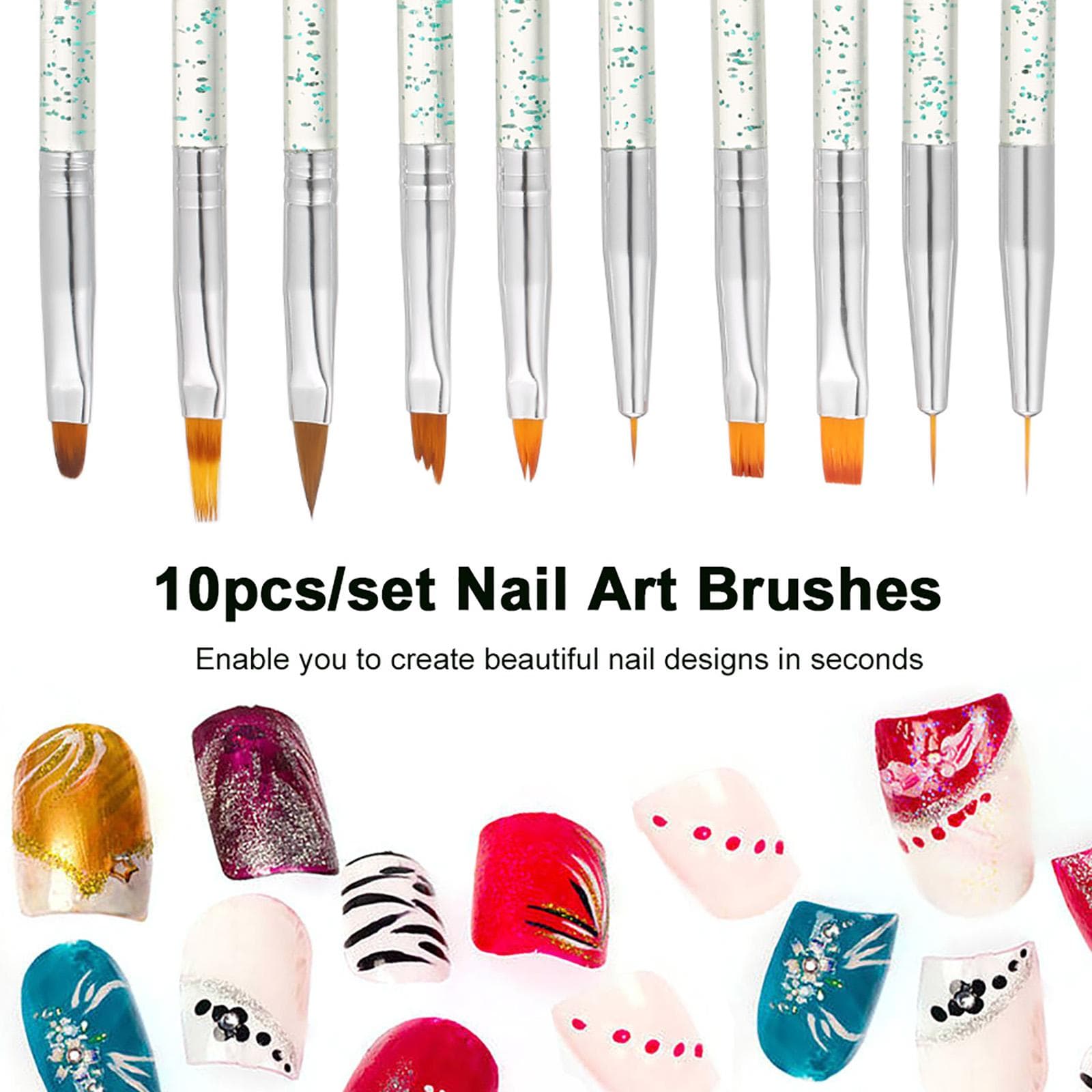 10pcsset Nail Art Brush Painting Drawing Pen Builder Flat Gradient Line  UV Gel Acrylic Crystal red