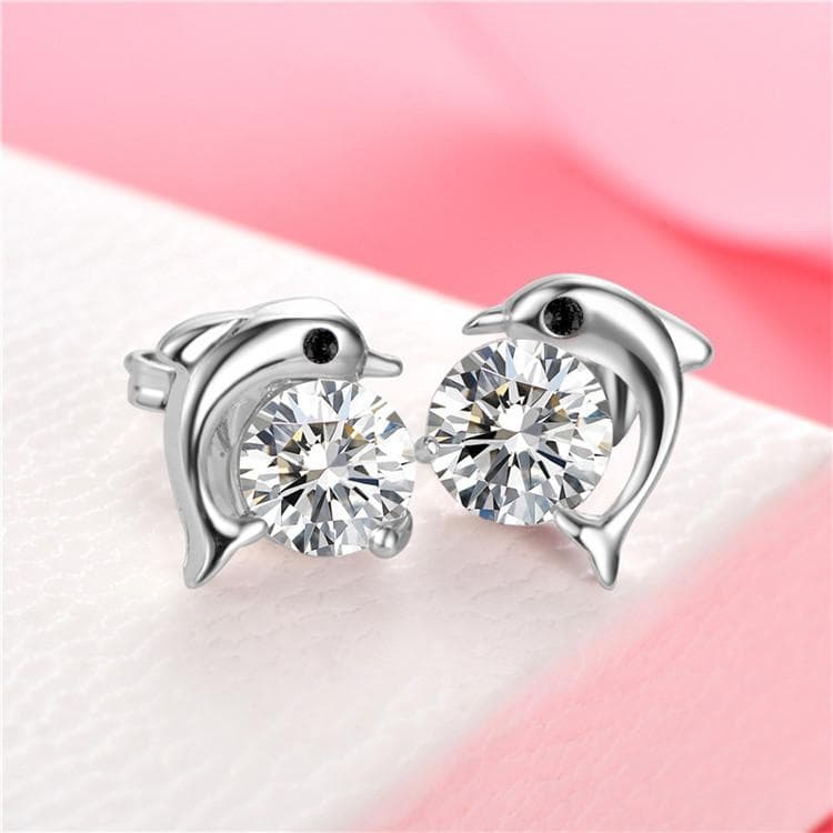 Silver Dolphin Zircon Earrings Japan and South Korea Sweet Wind Pure Silver Earrings Female Earrings Super Flash Diamond earrings 2021 trendy
