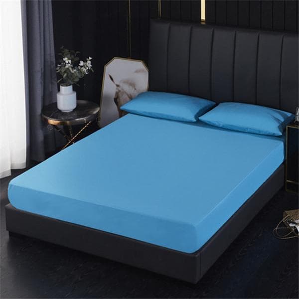 Waterproof Bed Sheet Mattress Cover Pad Solid Color Fitted Sheet with All-Around Elastic Rubber Band Bed Sheet No Pillowcases 180x200+30cm Only A Sheet blue