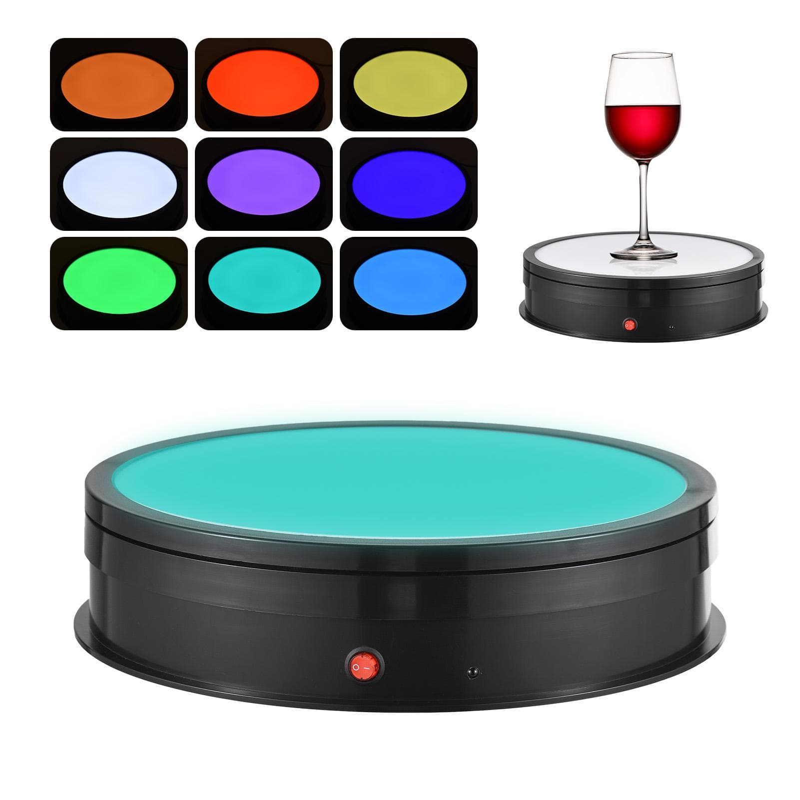 30CM/11.8in Motorized Rotating Display Stand with RGB Light Display Base 360 degrees Rotatable Electric black