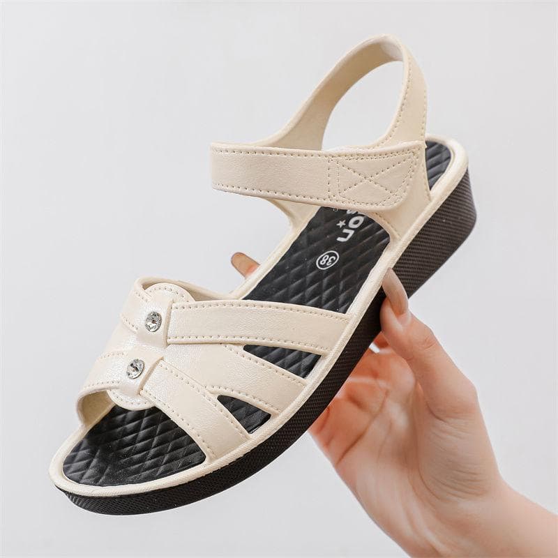Summer Women's Sandals Non-slip Slope Heel Thick Soled Mother's Shoes Beach Sandals Roman Shoes 40 beige