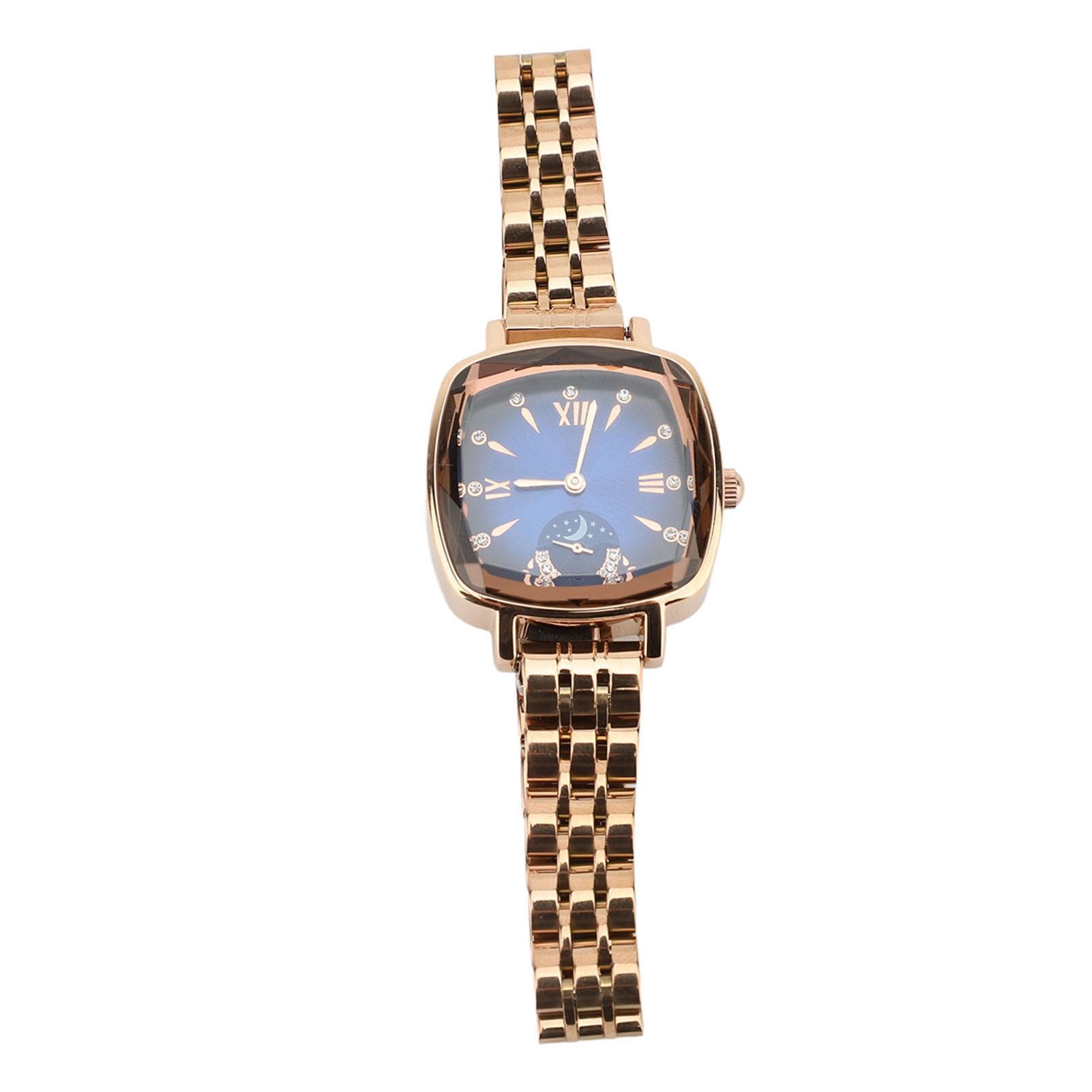 Women Stainless Steel Bracelet Watch Luxury Rhinestone Fashion Casual Water Resistant Rhinestone blue