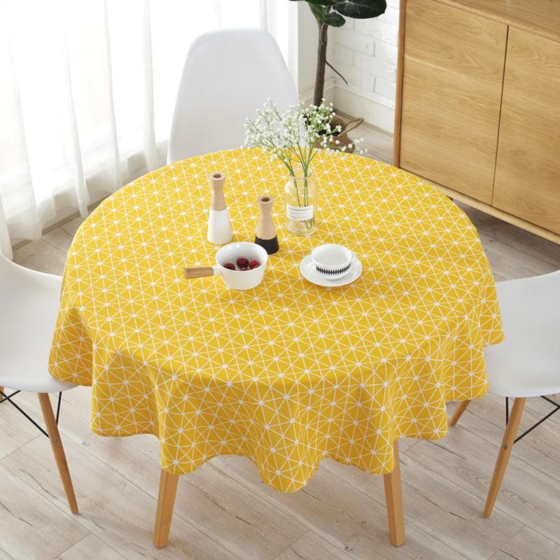 Polyester Cotton Circular Dining Table Cloth Curled Edge Printed Anti Slip Table Mat Household Minimalist Dustproof Desk Cover Diameter 120cm