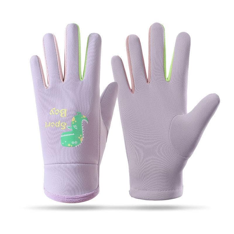 Winter Children Plush Warm Gloves Boys Girls Kids Outdoor Windproof Skiing Cycling Gloves Glow Students Toddler Cycling Mittens 8-13 years old purple