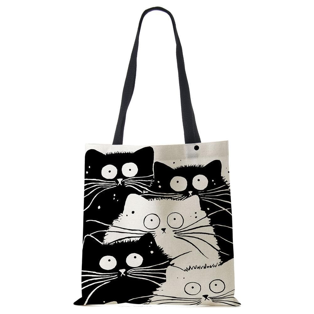 Customized Tote Shopping Bag Cute Cat Printing Women Handbag Linen Totes with Print Logo Casual Traveling Beach Bags