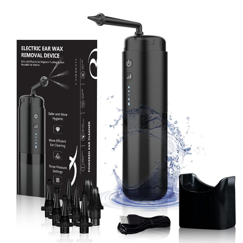 Ear Washer Earwax Removal Kit 2 Kinds of Nozzles Spray Earwax Accumulation Electric Smart Ear Cleaner Ear Washing black