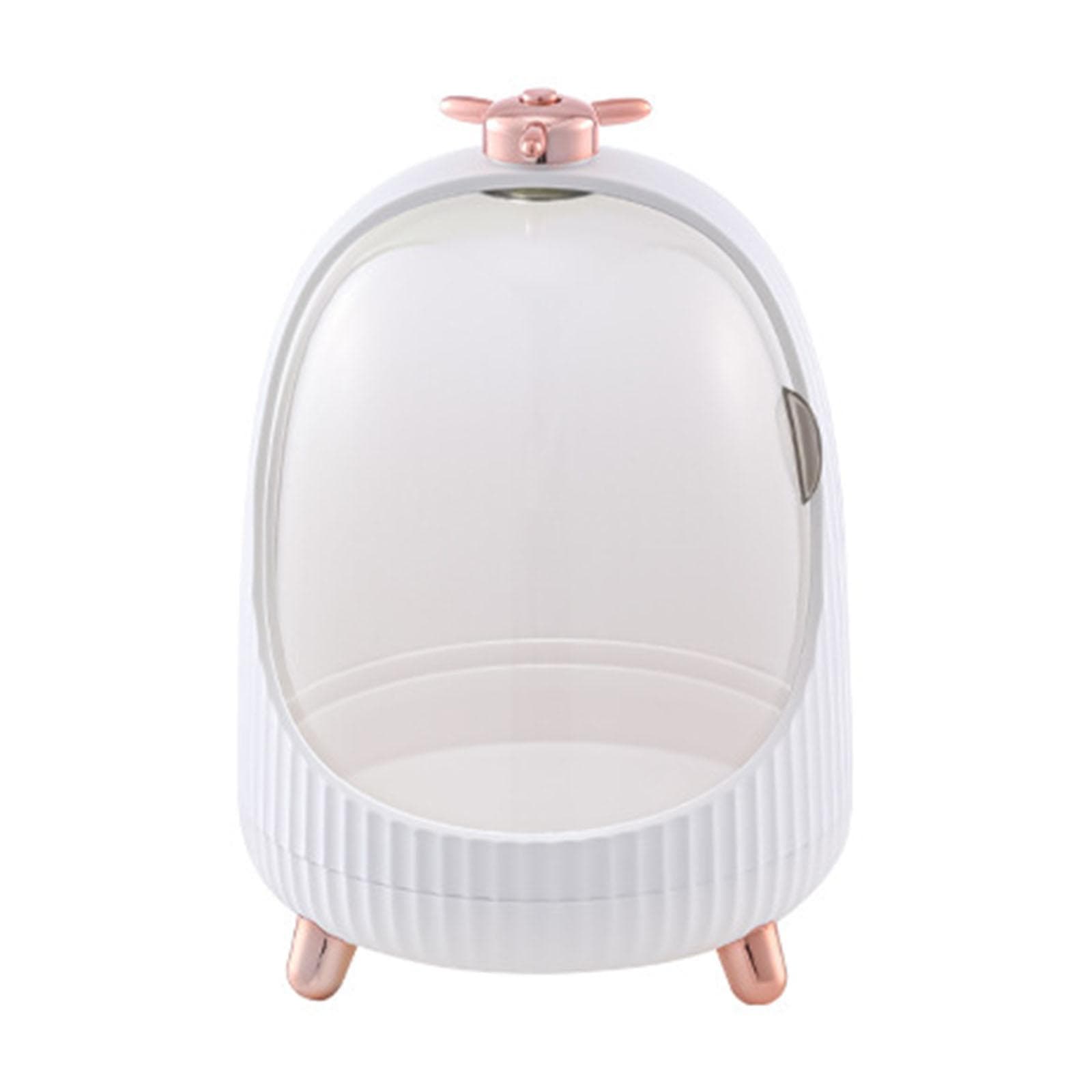 Makeup Storage Organizer Cosmetics Display Case LED Light Storage Box and Transparent Cover Display medium white