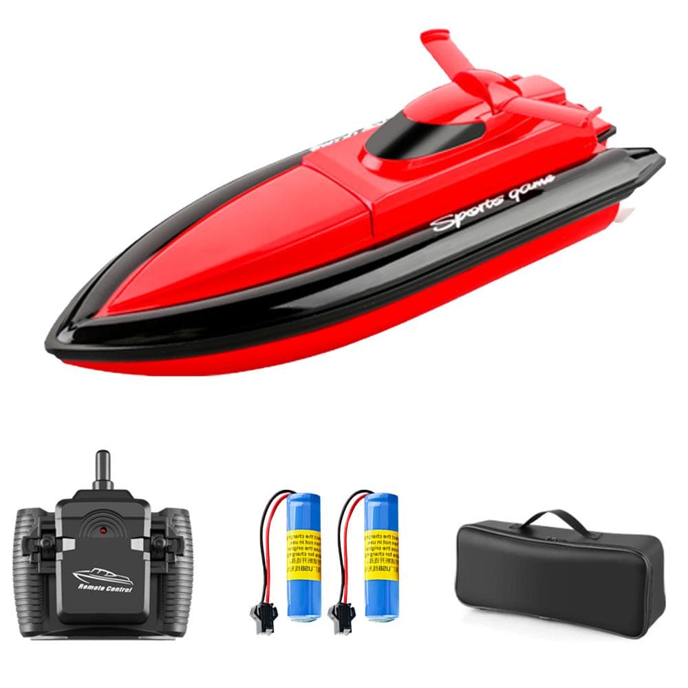 800 Remote Control Boats 2.4G 20km/h RC Boat RC Toy Gift for Kids Adults Boys Girls with Bag 3 red-2 battery